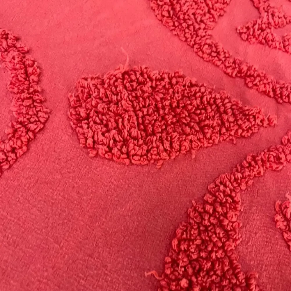 Vintage Red Cotton Chenille Queen Bedspread Floral Tufted Embroidered Design